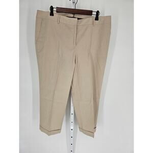 Lafayette 148 New York Tan High-Rise Cuffed Straight-Leg Pants Size 14